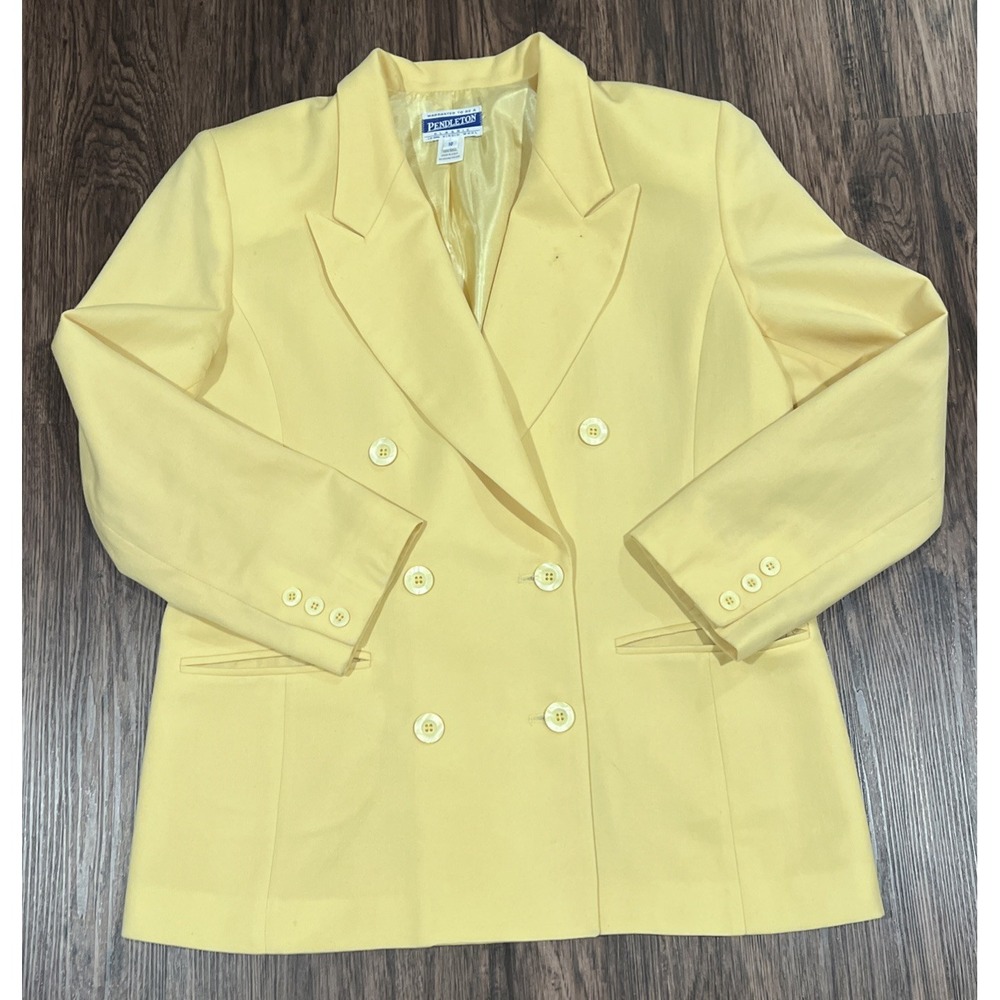 Pendleton Vintage 100% Virgin Wool Yellow Blazer, Long Sleeves Women's Size 10